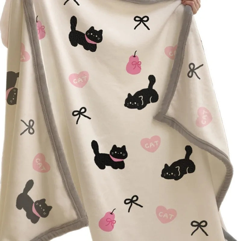 Cute Cartoon Animal Print Flannel Throw Blanket Soft Lightweight Multi Purpose Cover All Season Portable Blanket