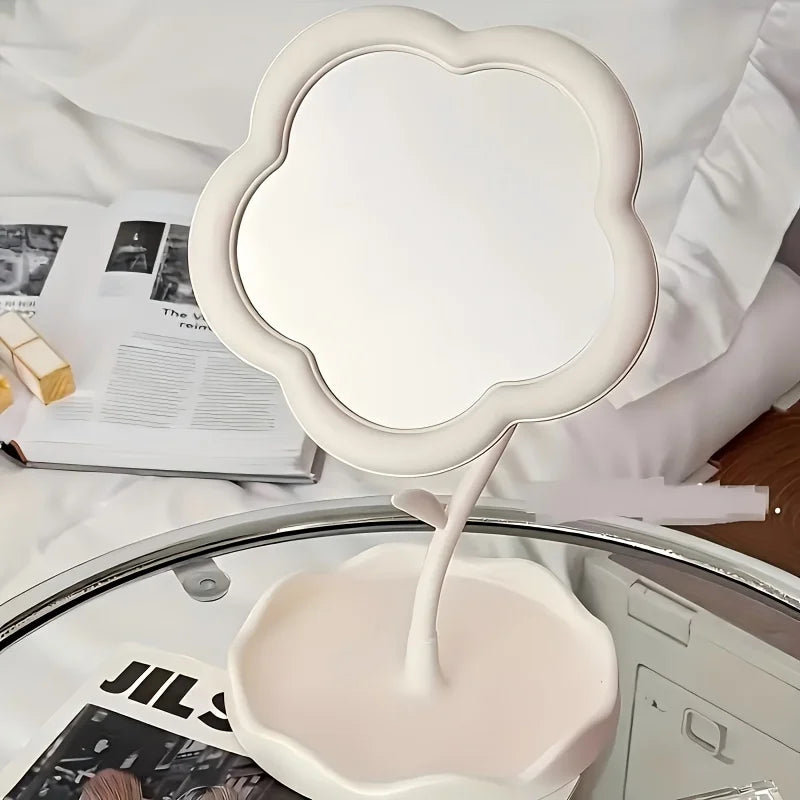 Cute 1pc Flower Shaped Makeup Mirror | Desk Vanity Mirror with Storage, Cute Sunflower Makeup Mirror HD Makeup Mirror