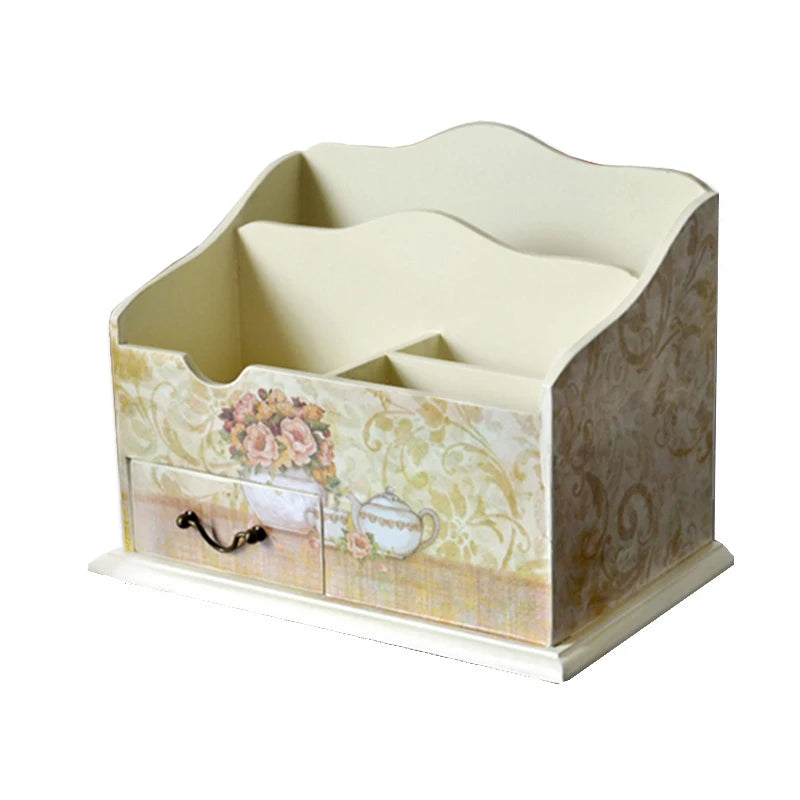 European Style Cosmetics Storage Box, Creative Painting, American Pastoral Wood Desk Finishing Box
