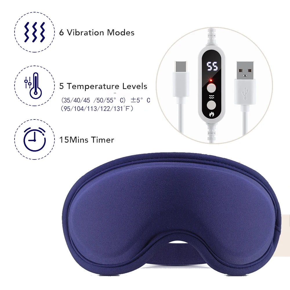 USB Eye Massager Vibration Heated Eye Mask Office Eye Strain Relief Blackout Warm Compress Eyemask Travel Sleep Mask