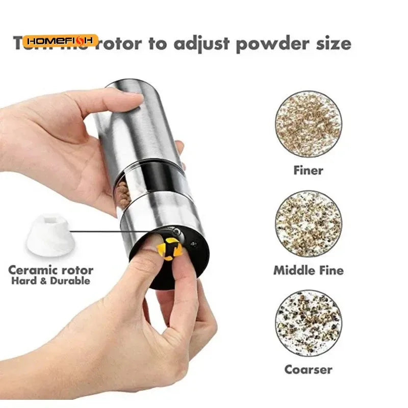 Electric Salt Pepper Grinder Set One Handed Operation Stainless Steel Spice Mill With Light Automatic Pepper Grinde for Kitchen