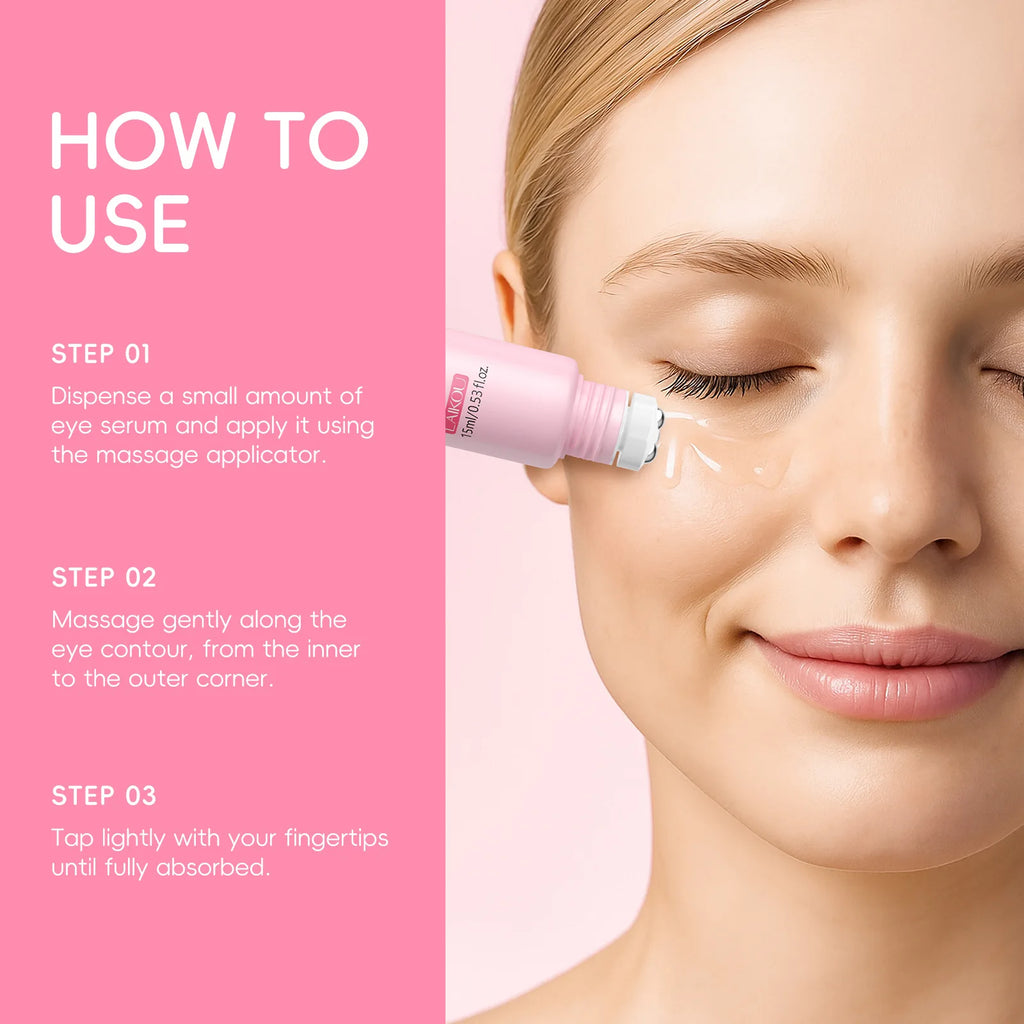  LAIKOU Sakura Eye Serum Roller Massage Anti-Aging,Hydrating & Brightening Eye Dark Circle & Puffiness Reduction Eye Cream 15ml