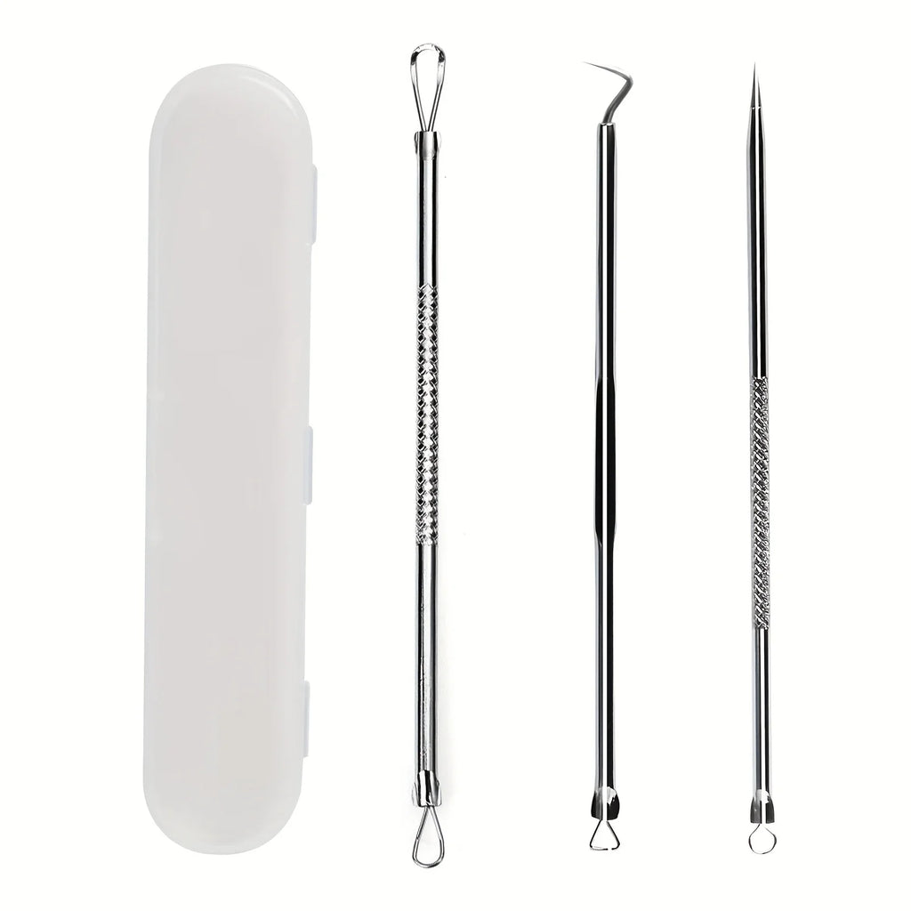 3pcs Pimple Popper Tool, Stainless Steel Pimple Extractor, Blackhead Tweezers, Comedones Extractor Acne Removal Kit for Blemish,