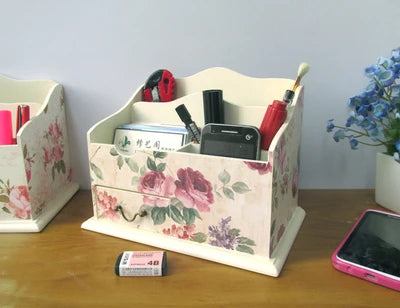European Style Cosmetics Storage Box, Creative Painting, American Pastoral Wood Desk Finishing Box