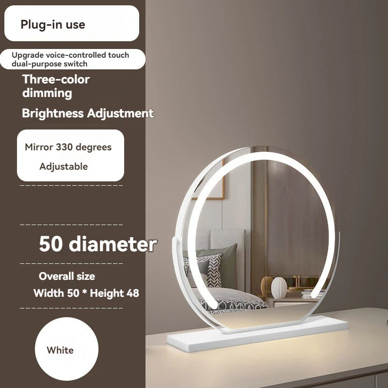 LED Half-Circular Lighted Makeup Mirror with Rotatable Touch Control, Smart Desktop Vanity Light