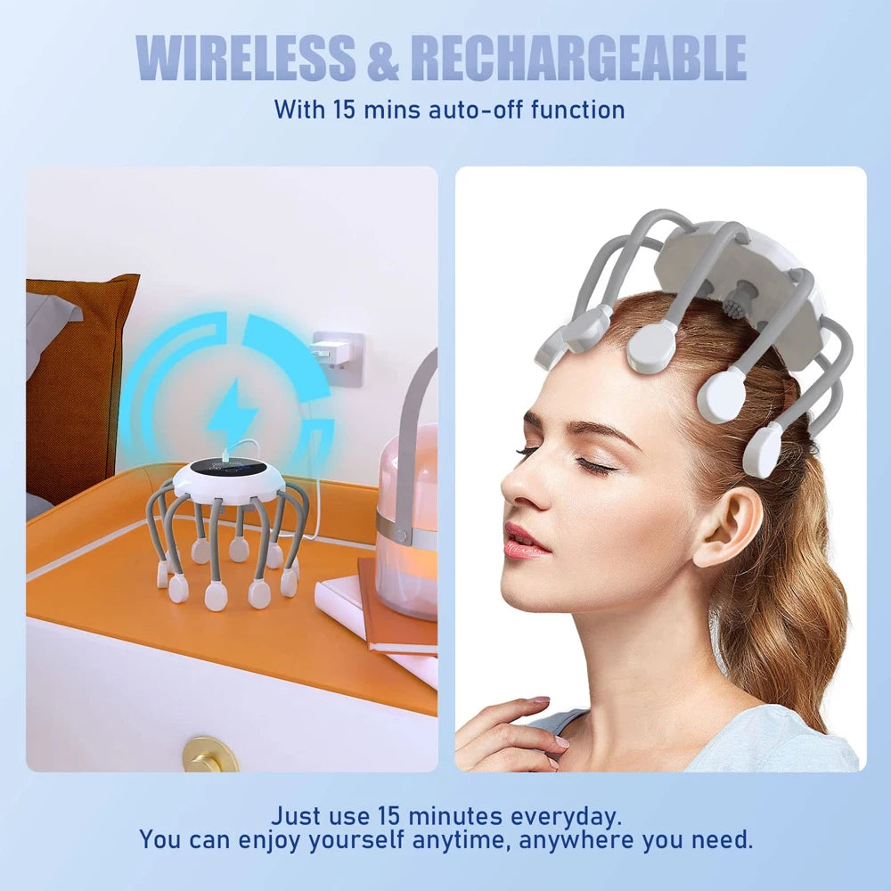 Electric Scalp Massager Head Massager Red Light Vibrator Octopus Head Scratcher For Relaxation Stress Soft Silicone