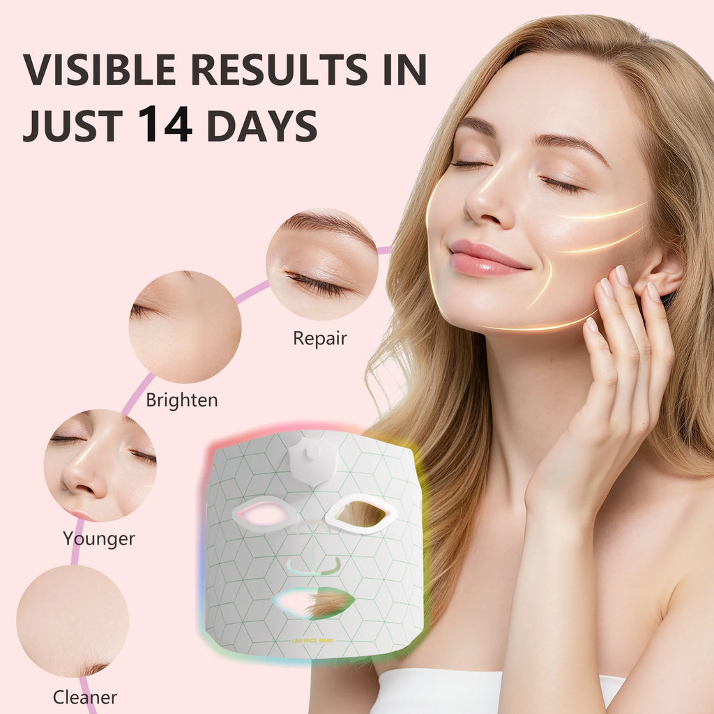 New JVV 7-Color LED Red Light Phototherapy Rejuvenation Mask LED Red Light Infrared Silicone Soft Mask Skin Care Device