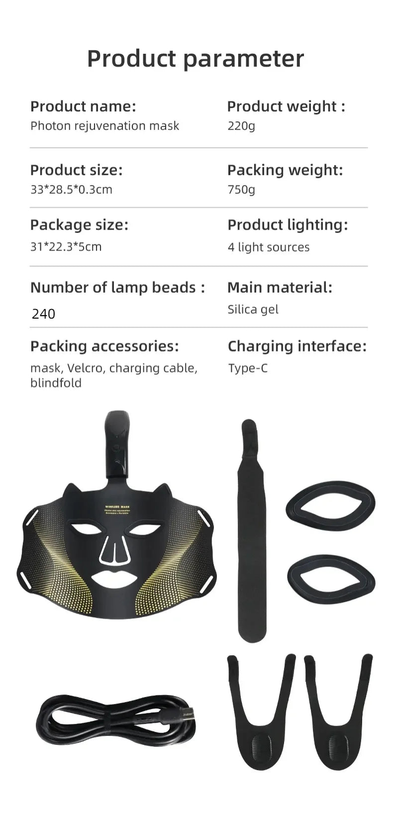 Photon Reuvenation Mask 240 Lamp Beads Silicone Material 7 Colors Led Face Mask Photon Skin Wirlessly Adjustment Beauty