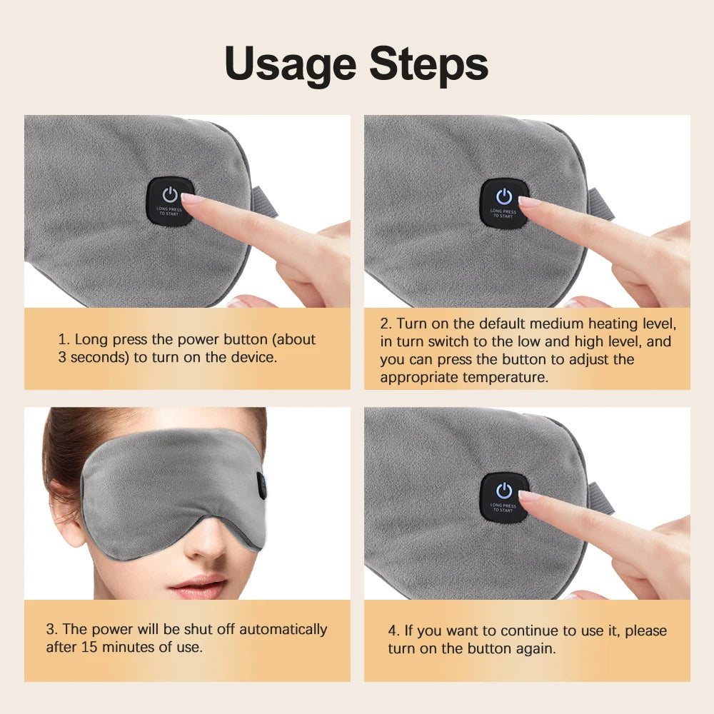 Cordless Heated Eye Mask - 3 Levels Hot Compress, Intelligent Timing Electric Mask for Dry Eyes Relief & Sleeping