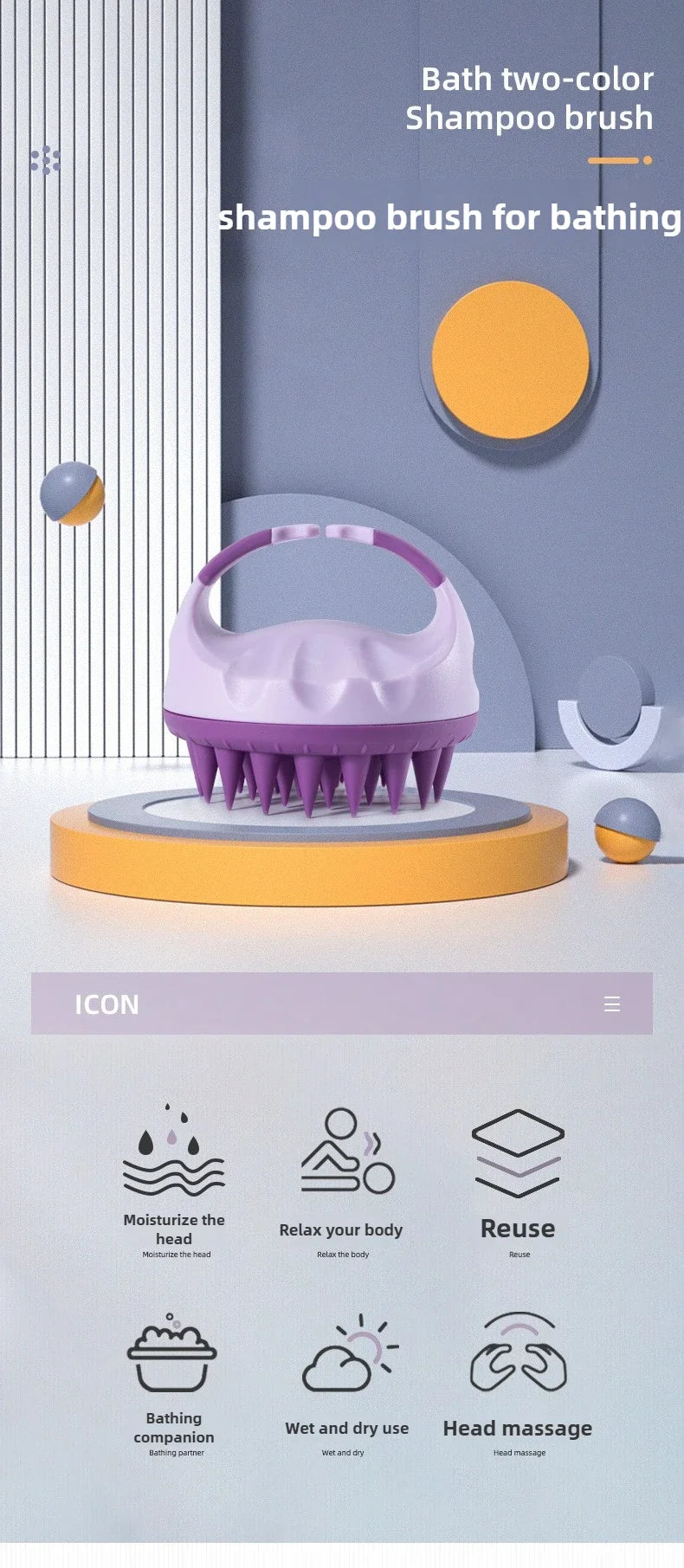 Scalp Scrubber Shampoo Brush with Handle Hair Washing Massager Clean Scalp Exfoliator Tool for Hair Care