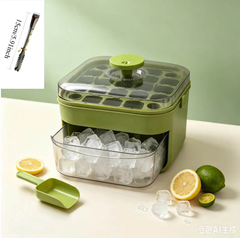 Mini Ice Cube Tray with Lid & Bin Ice Maker Double-layer Ice Cube Tray for Whiskey, Cocktail, Coffee Drinks, Beer