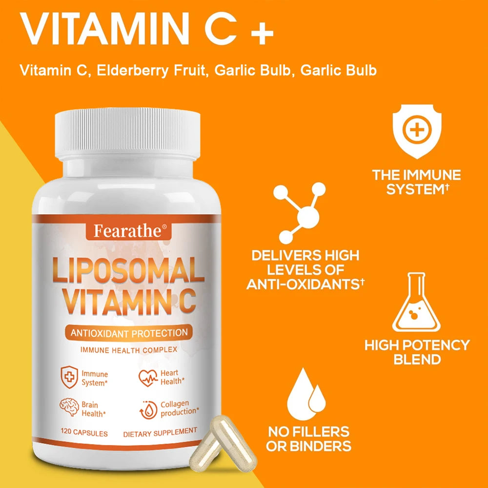 Natural Liposomal Vitamin C - Immune System & Collagen Booster, High Absorption, Skin Vitamins, Vegeterian, Vegan, Non-GMO