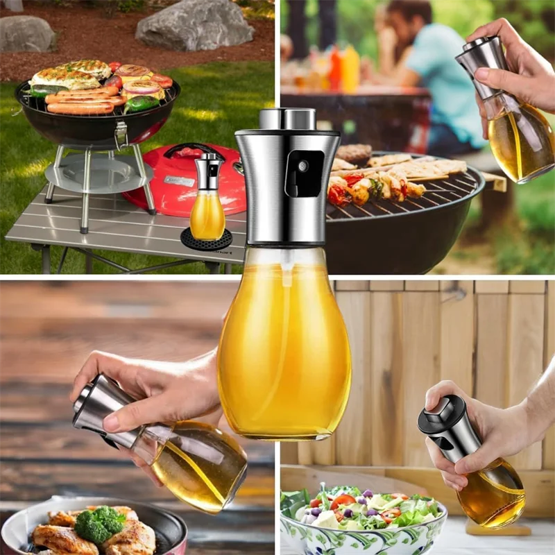 Olive Oil Sprayer for Cooking, 200ml Glass Olive Oil Sprayer, Vegetable Oil Sprayer with Funnel, Oil Sprayer, Baking, Frying, BB