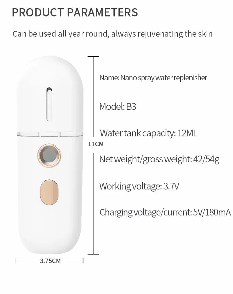 Facial Steamer Device Beauty Spray Hydrating Apparatus  Rechargeable Mini Portable Humidifier