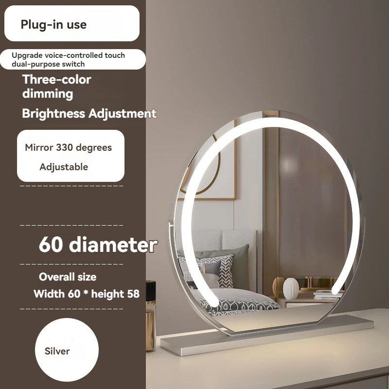 LED Half-Circular Lighted Makeup Mirror with Rotatable Touch Control, Smart Desktop Vanity Light