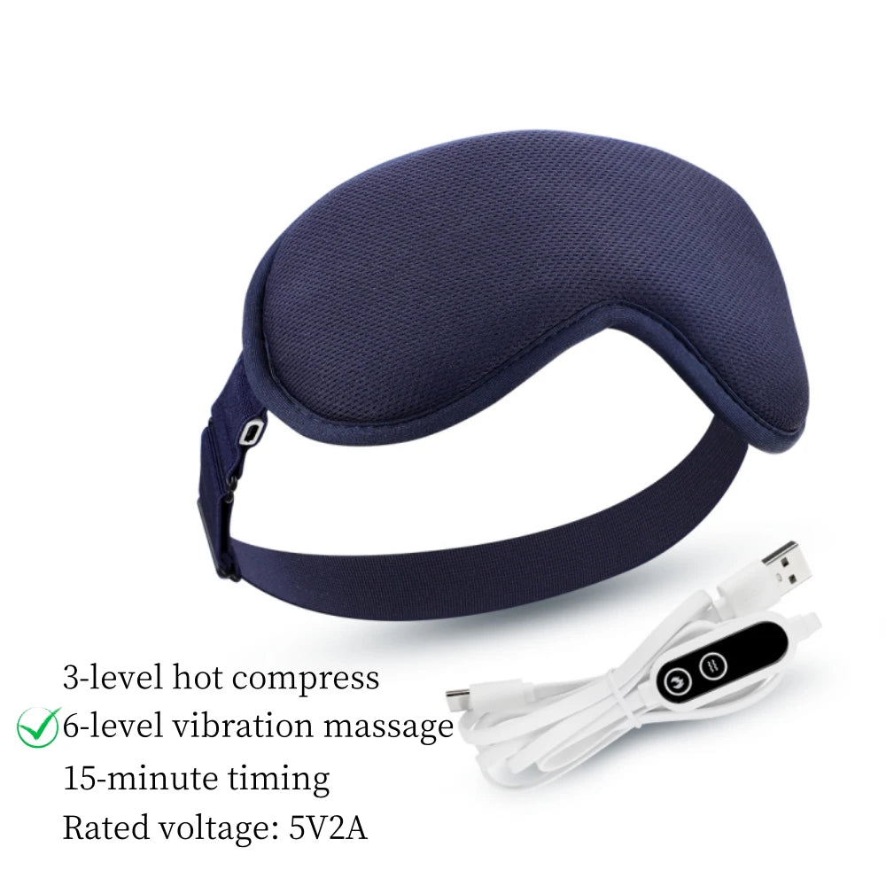USB Eye Massager Vibration Heated Eye Mask Office Eye Strain Relief Blackout Warm Compress Eyemask Travel Sleep Mask