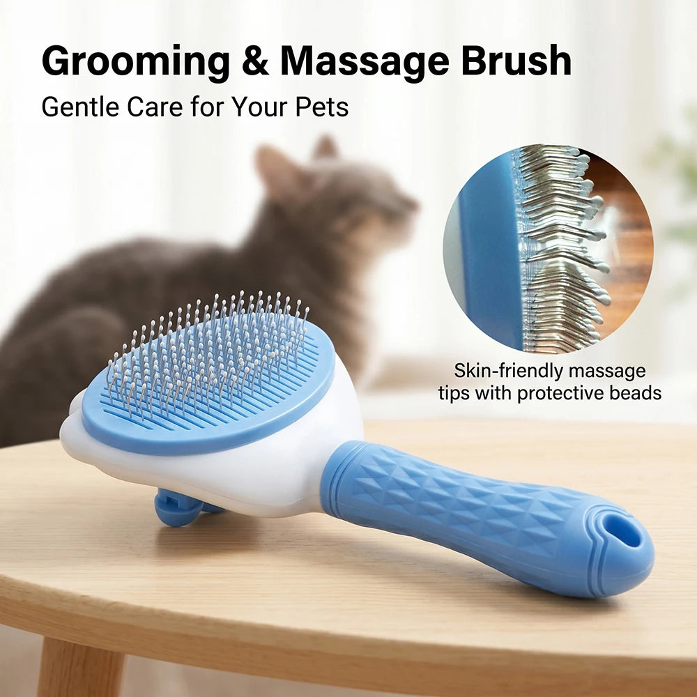 Bioline Self Cleaning Slicker Brush Dog Cat Bunny Pet Grooming Shedding Brush Easy to Remove Loose Undercoat Pet Massaging Tool