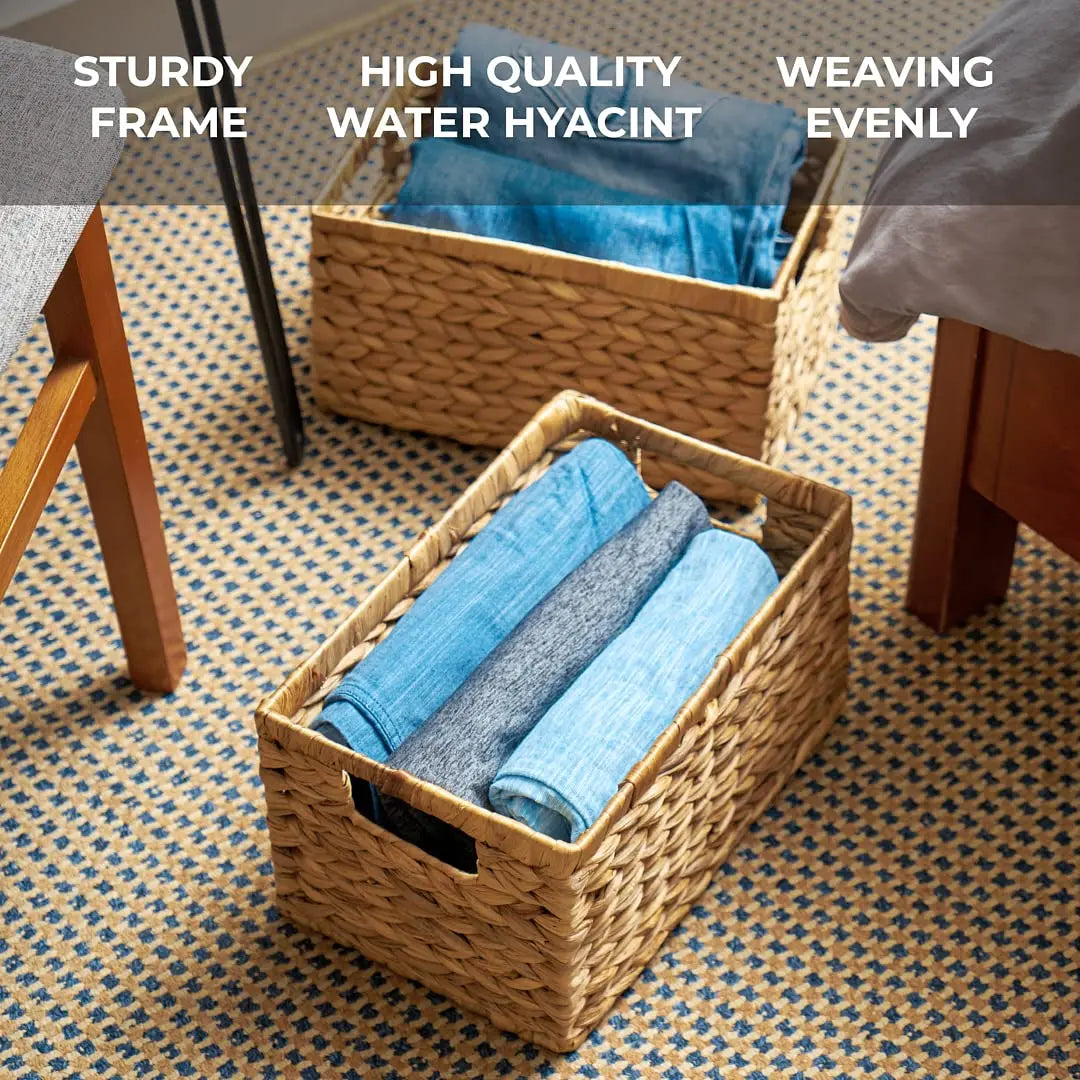 Handwoven Storage Baskets Sundries Organizer with Lid Rectangular Cosmetics Box Clothes Laundry Basket Towel Toys Container