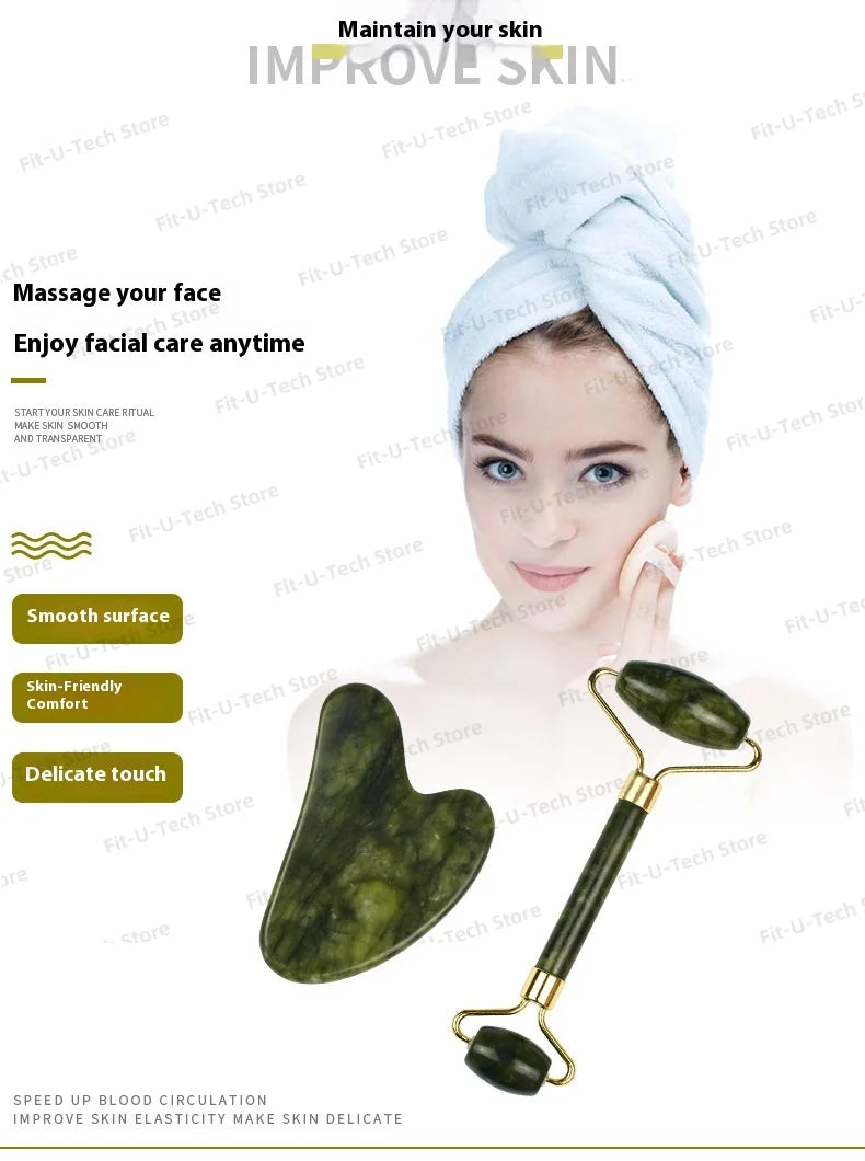Guasha Natural Stone Massage Face Jade Roller Gua Sha Massage Tool Set for SPA Body visage rouleau de massage rouleau visage
