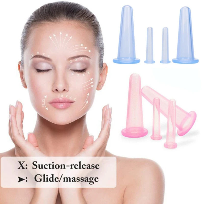 4PCS Silicone Vacuum Cupping Massage Jars Anti Cellulite Massage Facial Suction Cups Face Neck Lift Skin Scraping Beauty Tool