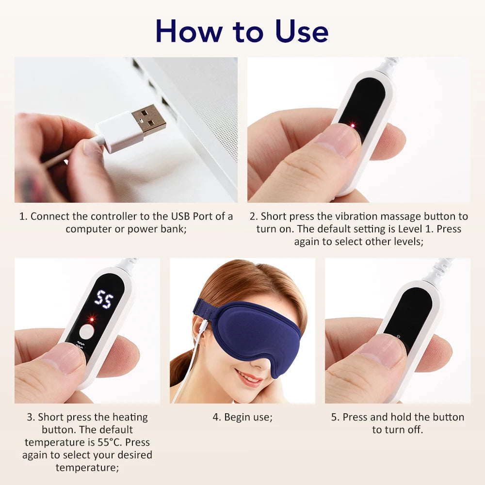 USB Eye Massager Vibration Heated Eye Mask Office Eye Strain Relief Blackout Warm Compress Eyemask Travel Sleep Mask