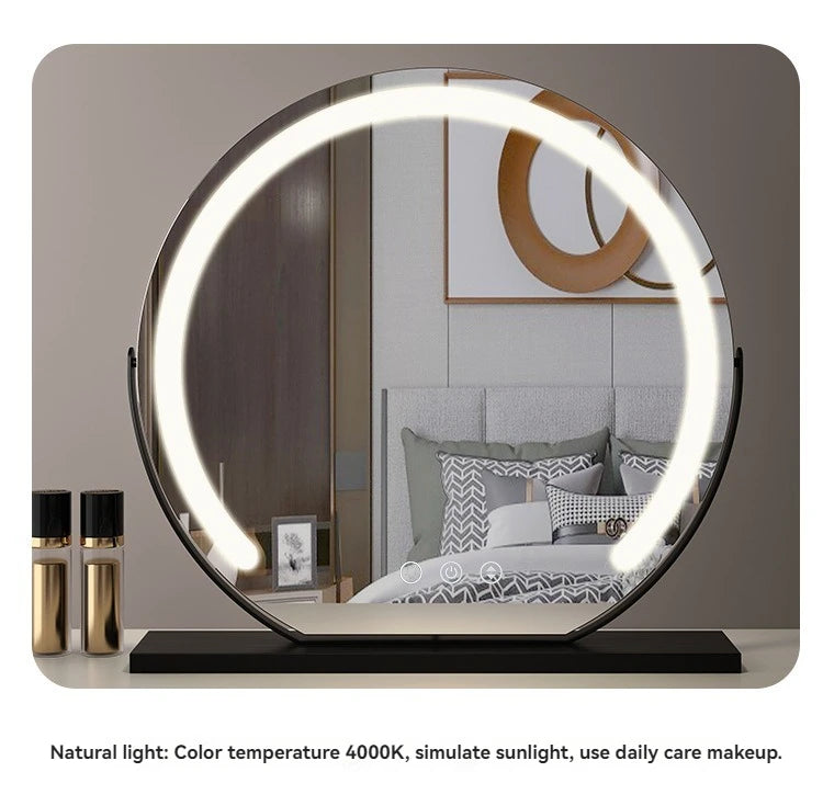 LED Half-Circular Lighted Makeup Mirror with Rotatable Touch Control, Smart Desktop Vanity Light