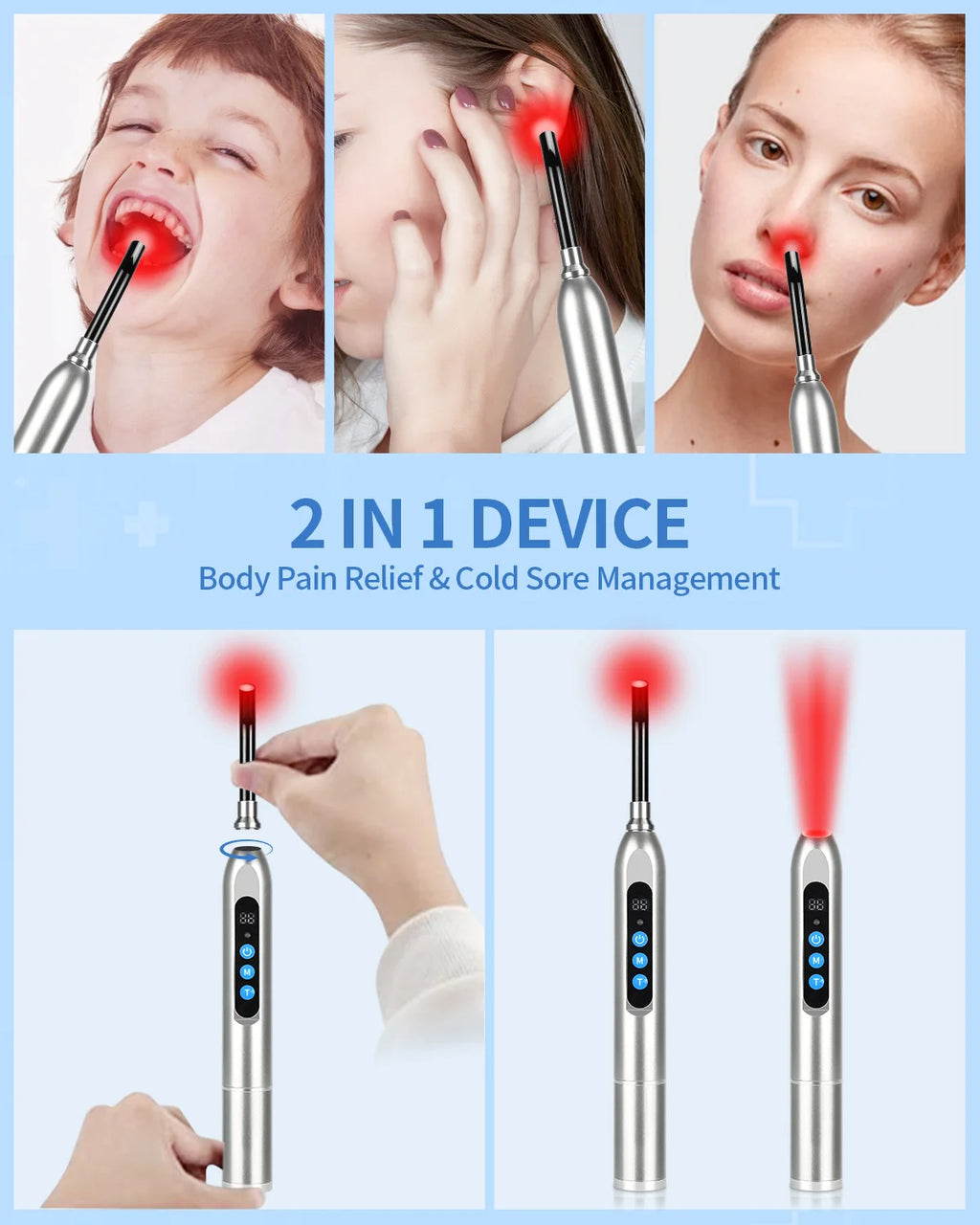 Red Light Therapy for Cold Sore Canker Sore 660nm 850nm Near Infrared LED Light Therapy Device Narrow Beam for Oral Sore Problem