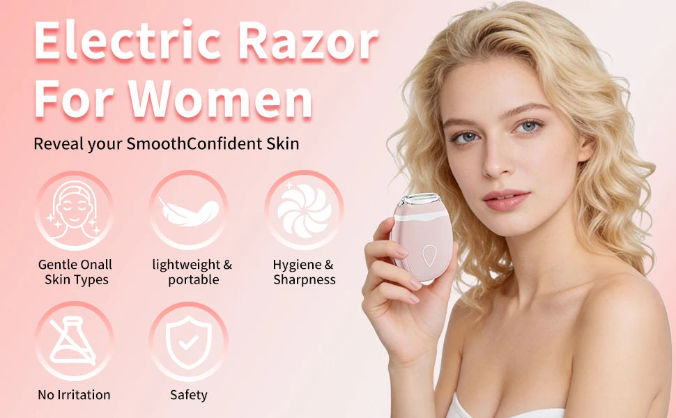 Facial Hair Remover for Women  Wet Dry Use Electric Shaver Portable Bikini Trimmer for Face,Legs,Underarms and Bikini Line