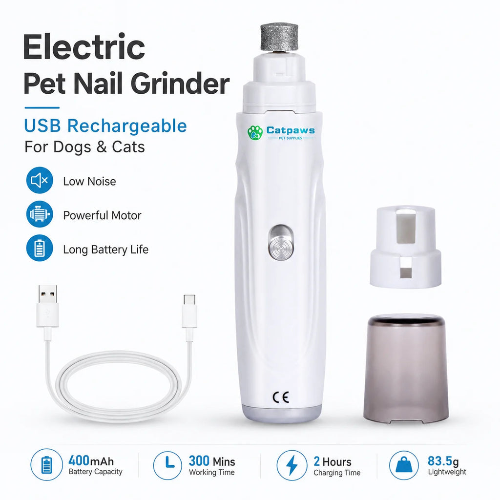 Pet Nail Grinder USB Rechargeable Low Noise Dog Cat Nail Trimmer Electric Paw Grooming Tool Portable Pet Nail Care File
