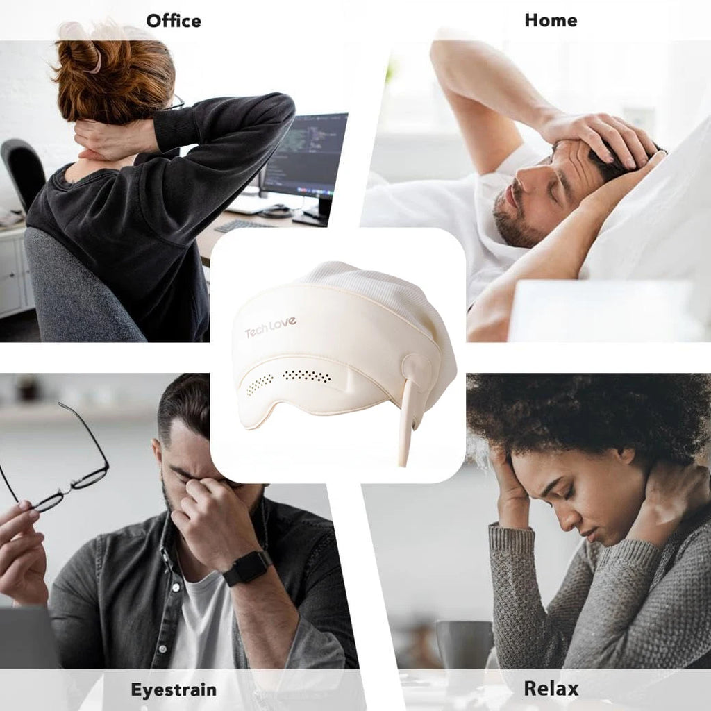 2In1 Head Eye Massager Warm Compress Heated Eye Mask Head Scalp Massage Airbag Balloon Kneading Headach Relief Sleep Aid