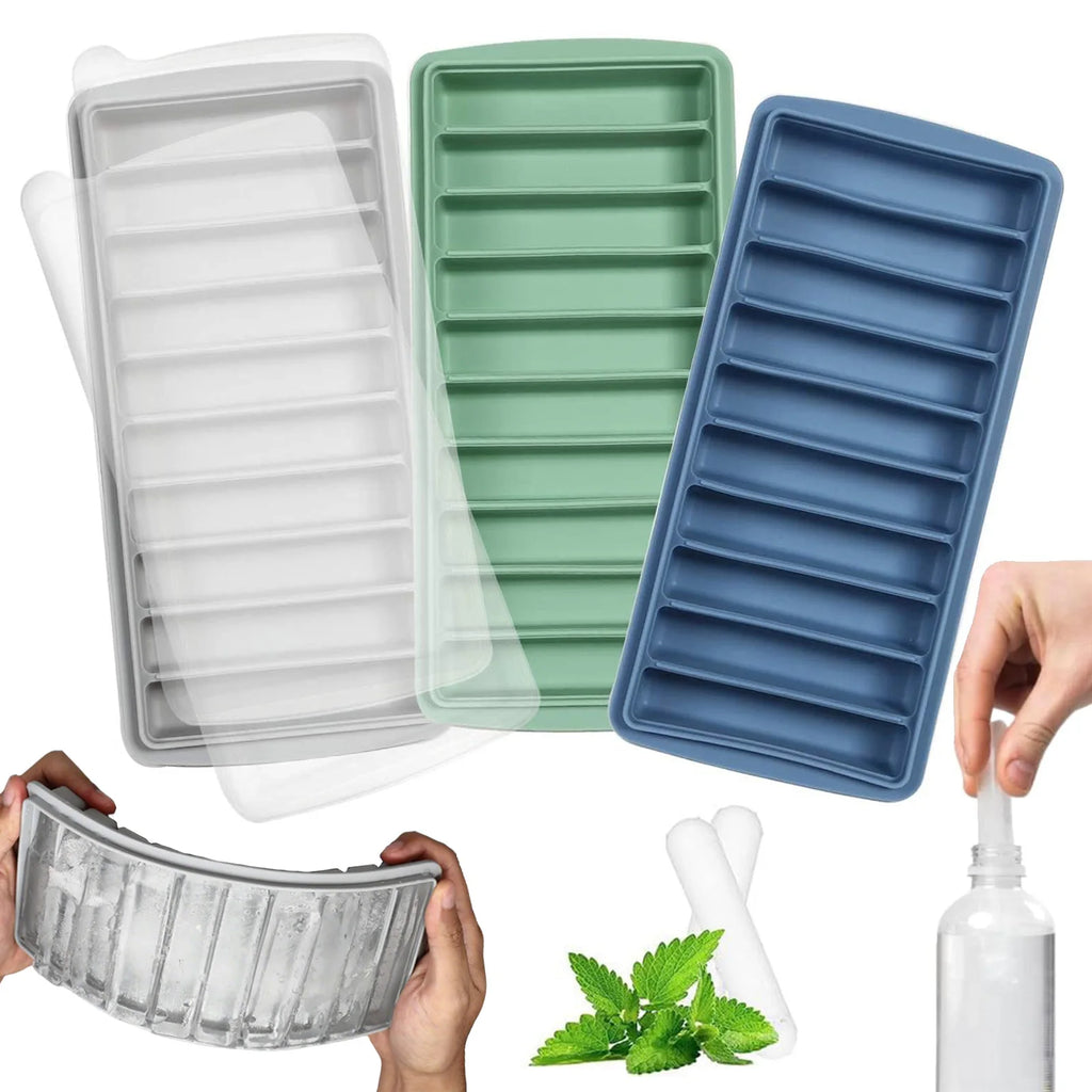 Ice Cube Tray, Easy Release Reusable Ice Cube, Silicone, with No-Spill Removable Lid, 10 Cavities, BPA Free, Ideal for Sports