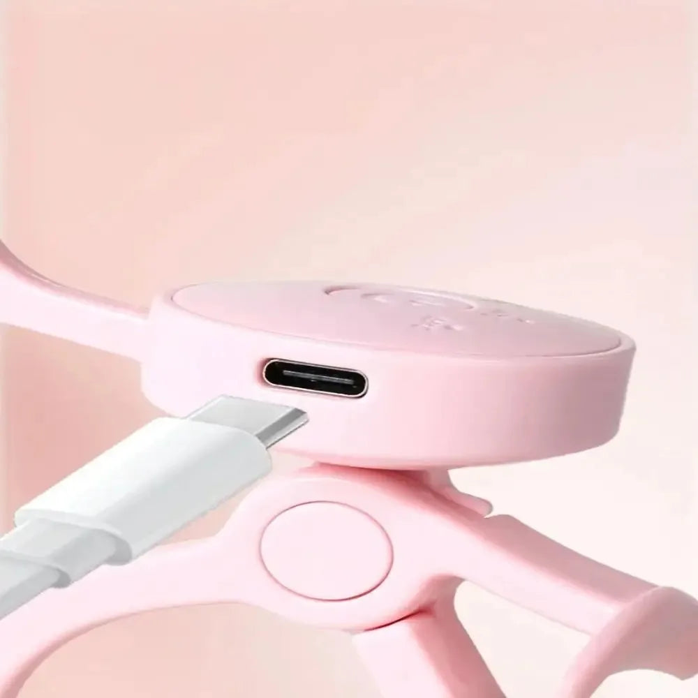 Frameless heated eyelash curler with intelligent temperature control and rechargeable design for long-lasting eyelash curling.