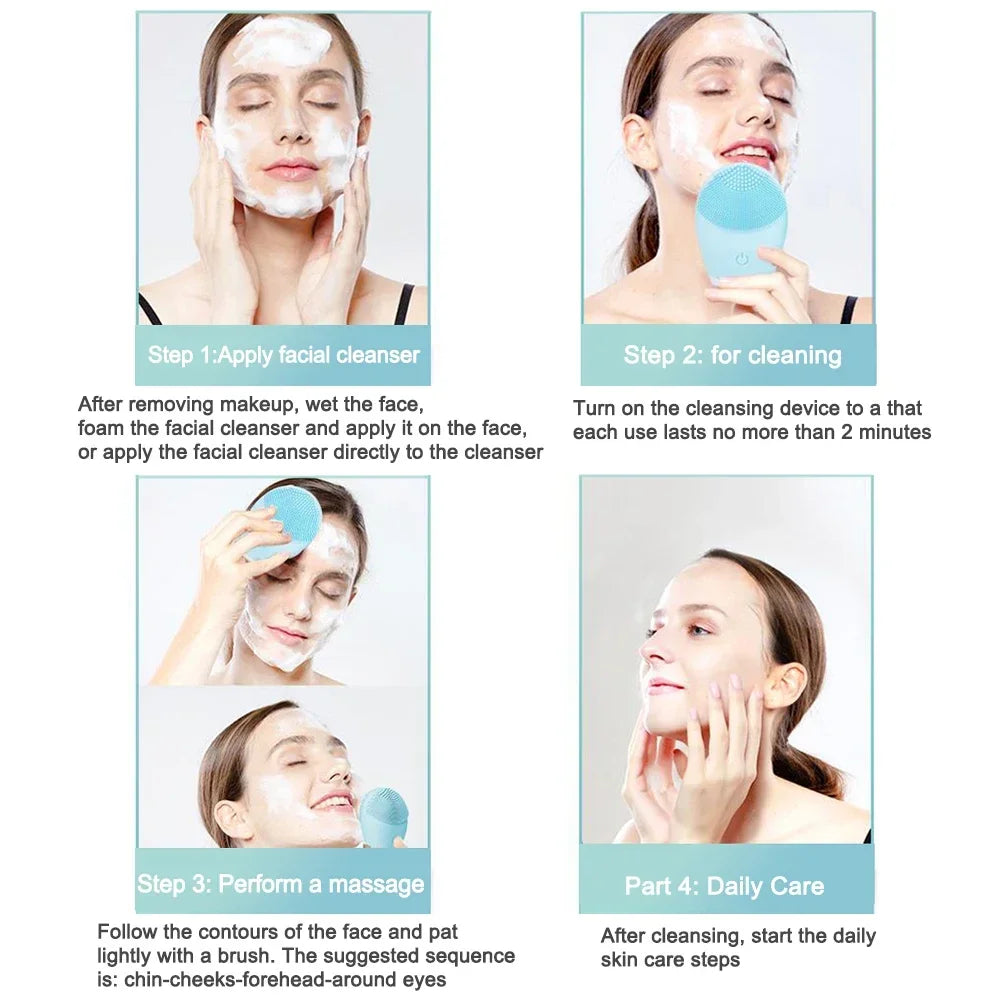 Electric Facial Cleansing Brush Face Skin Care Tools Waterproof Silicone Sonic Cleanser Facial