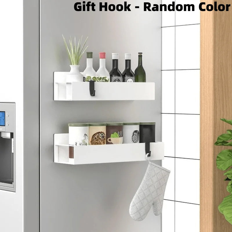 White Magnetic Spice Rack For Fridge Side Wall Mount Organizer Kitchen Storage Container Washing Basket Produce Bowl Box