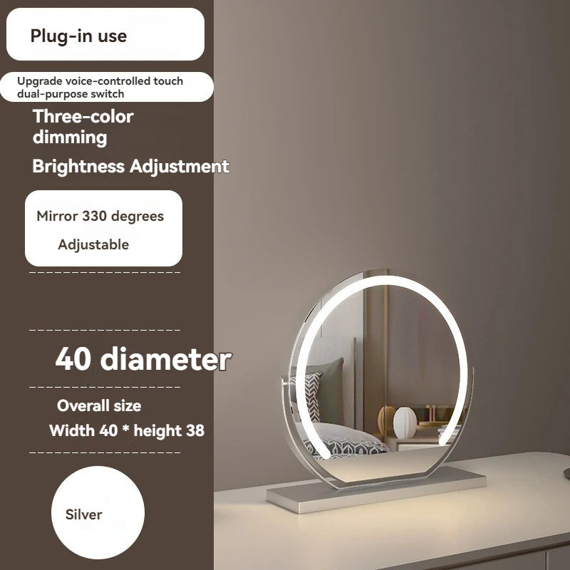LED Half-Circular Lighted Makeup Mirror with Rotatable Touch Control, Smart Desktop Vanity Light
