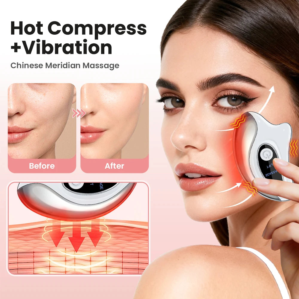 Electric GuaSha Face Hot Compress Vibration Massager Facial Lifting Double Chin Remove Guasha Board Scraping Neck Lift Machine