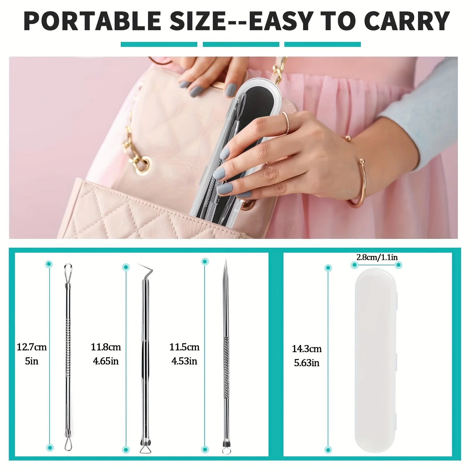 3pcs Pimple Popper Tool, Stainless Steel Pimple Extractor, Blackhead Tweezers, Comedones Extractor Acne Removal Kit for Blemish,