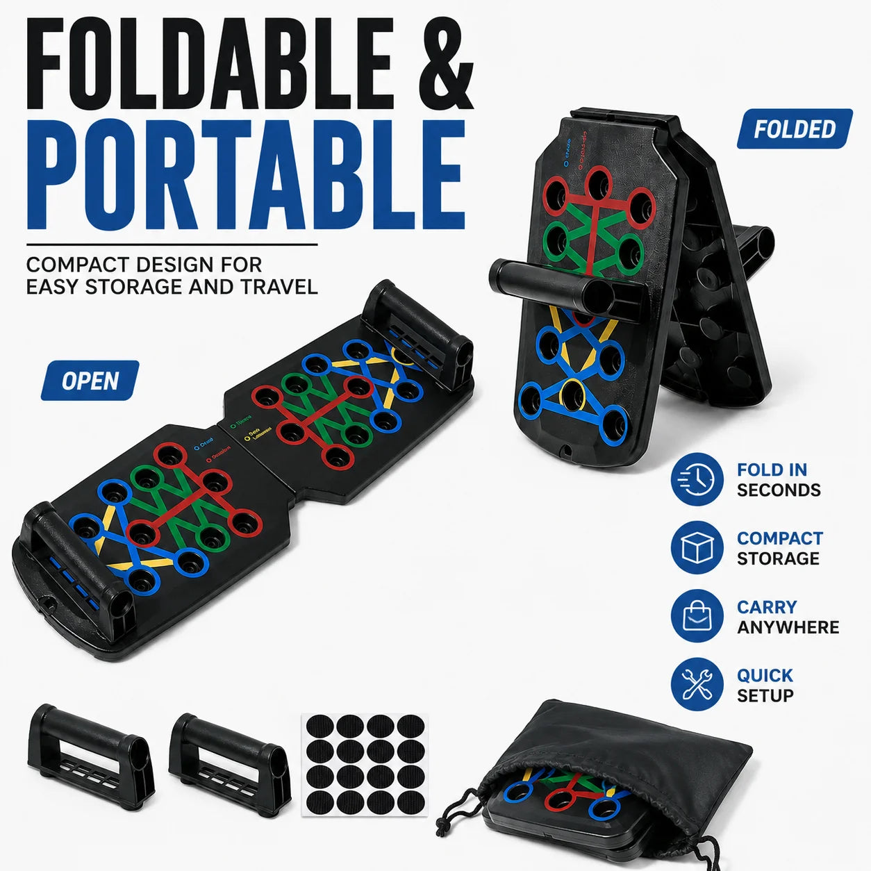 Foldable Push Up Board, Multi-Function Home Fitness Training System with Non-Slip Handles for Chest, Shoulders, Back and Triceps