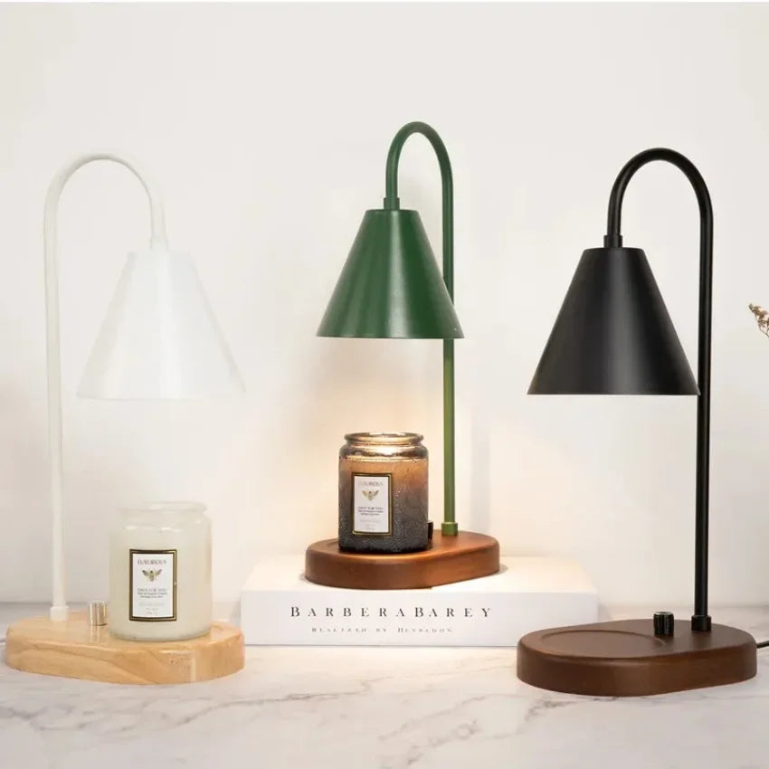 Electric Candle Warmer Lamp with Dimmer Wax Melting Light Creative Aromatherapy Table Wooden Base Bedside Decor Gifts 110V/230V