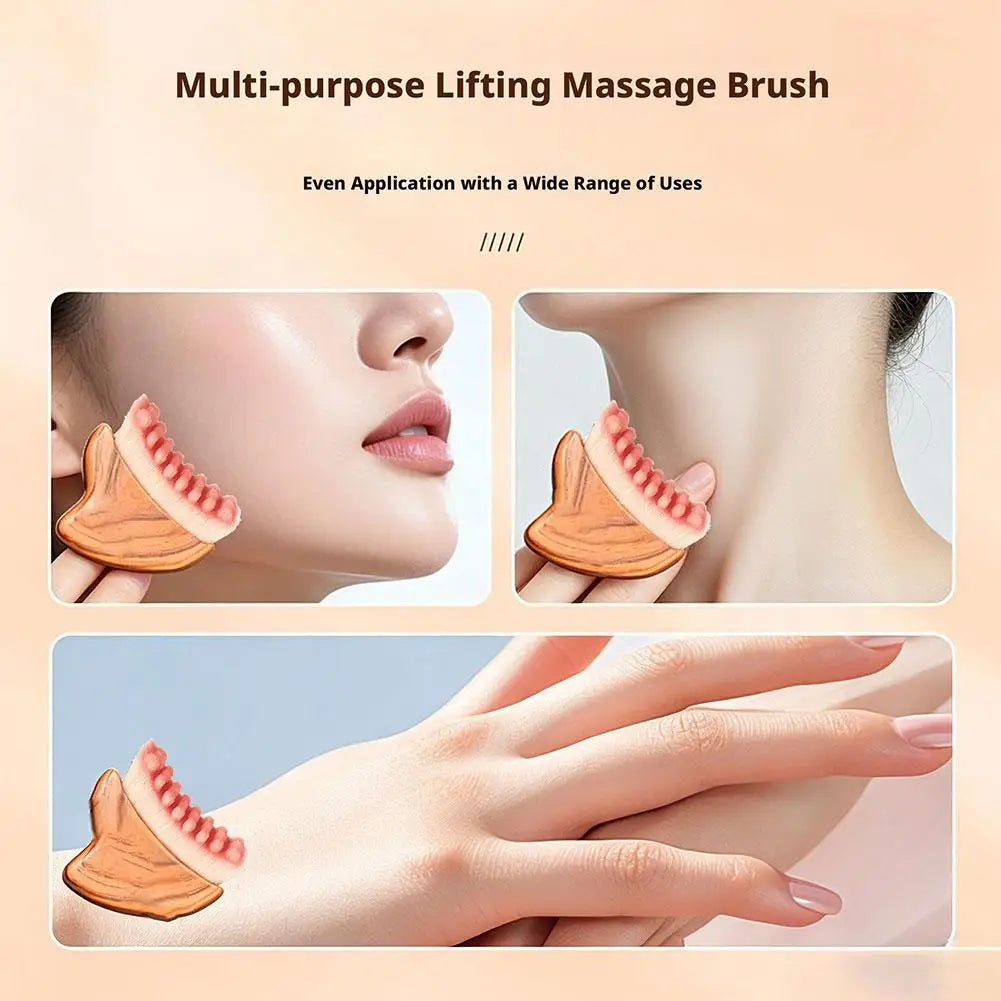 Gua Sha Massage Brush Dual Function with Soft Bristles for Facial Cleansing and Sculpting Wood Grain Handle Compact Travel Size