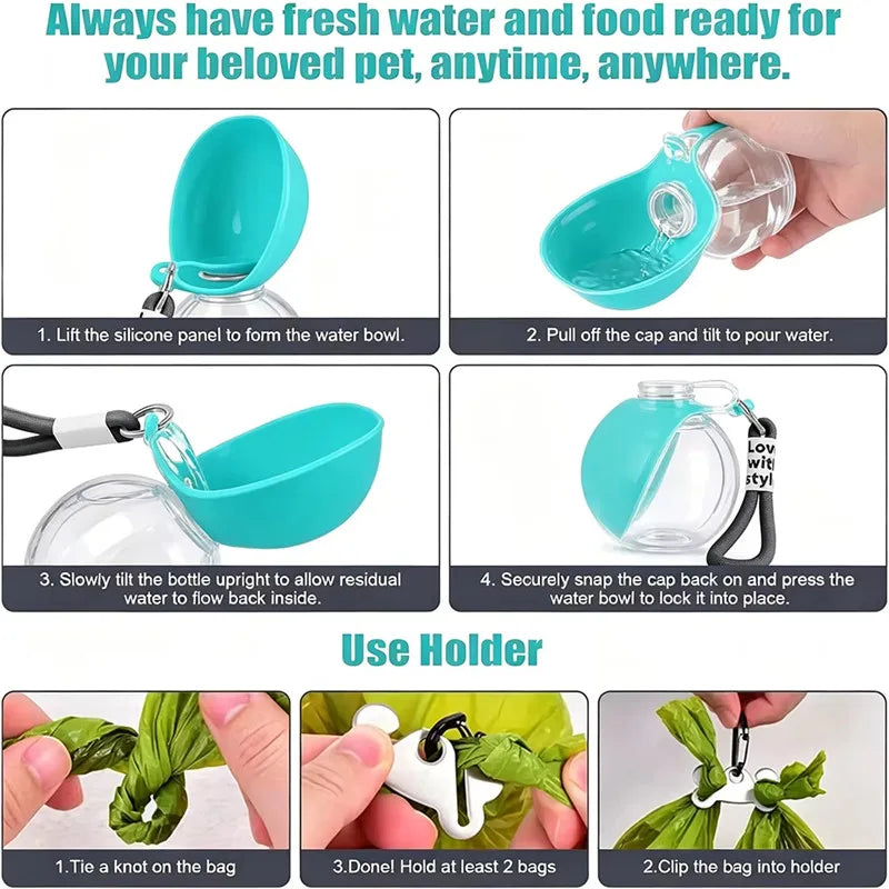 Dog Water Bottle Outdoor Travel Portable Pet Drinking Bowl Hanging Lanyard Puppy Walking Anti-leak Water Feeder Bowl
