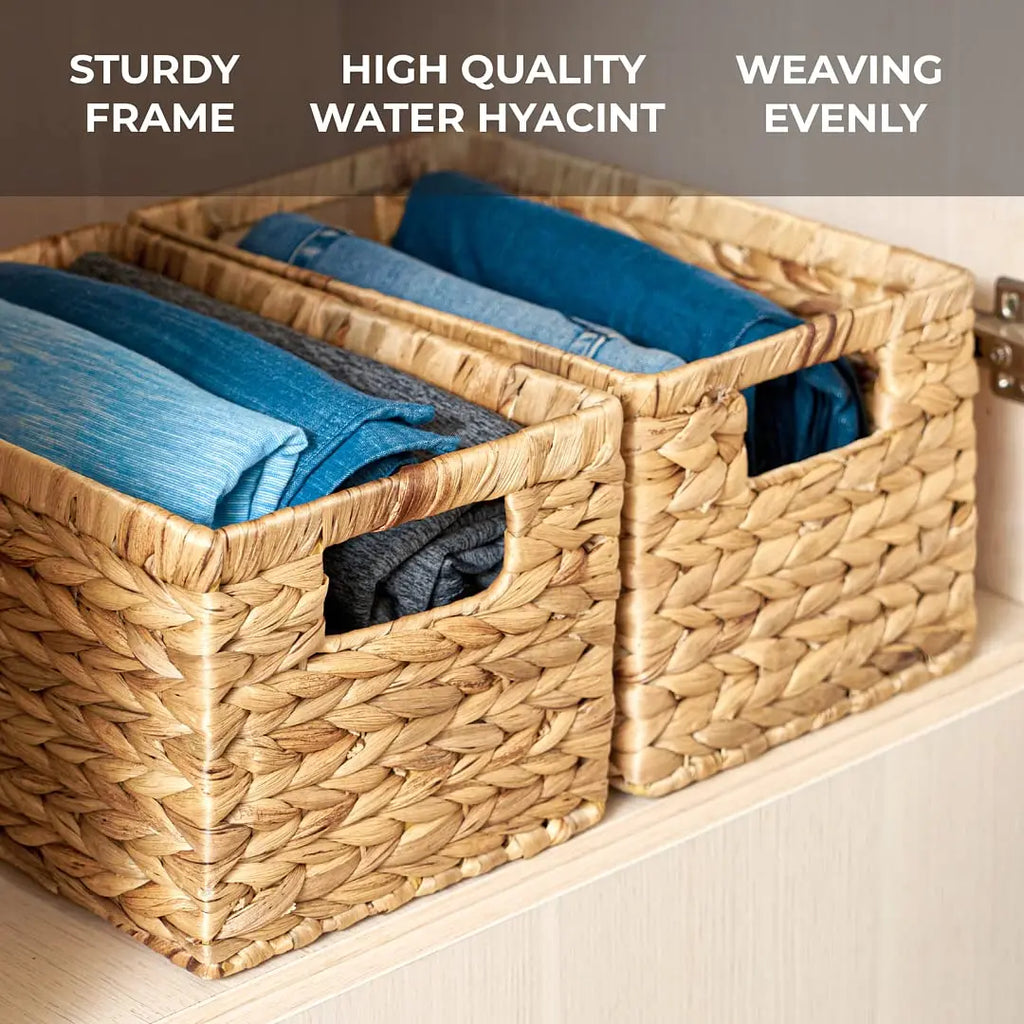 Handwoven Storage Baskets Sundries Organizer with Lid Rectangular Cosmetics Box Clothes Laundry Basket Towel Toys Container