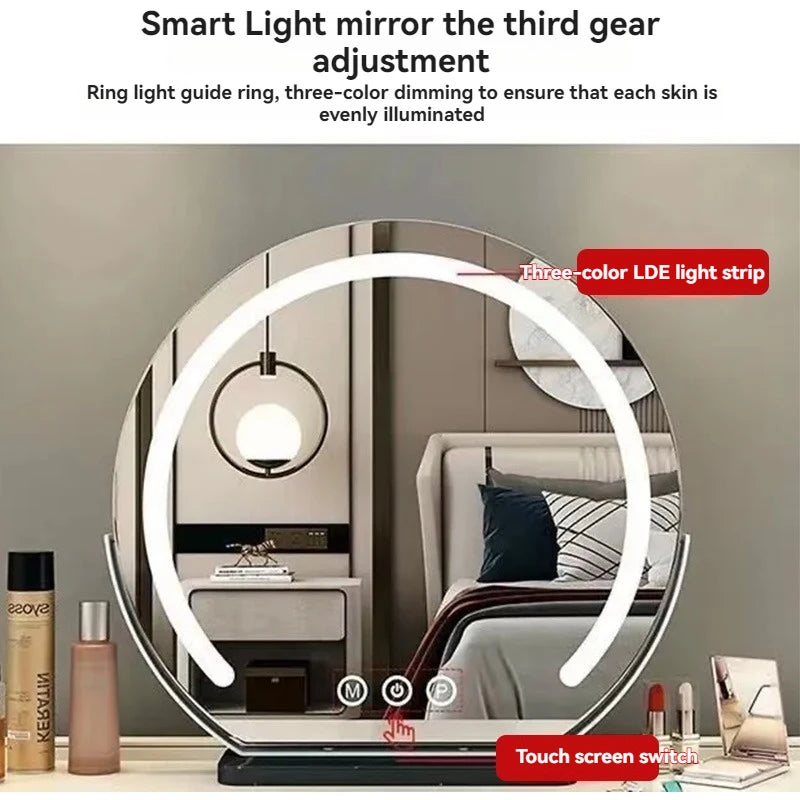 LED Half-Circular Lighted Makeup Mirror with Rotatable Touch Control, Smart Desktop Vanity Light