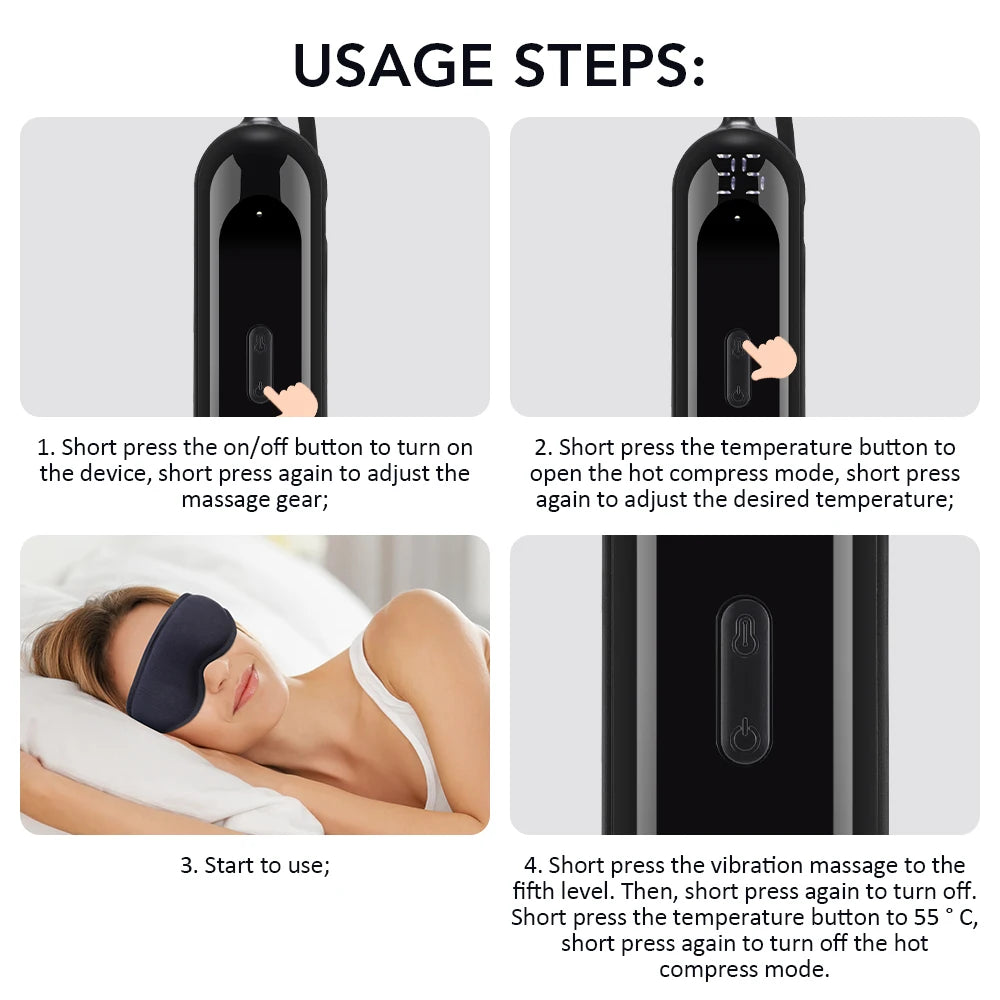 Cordless Heated Eye Mask - 3 Levels Hot Compress, Intelligent Timing Electric Mask for Dry Eyes Relief & Sleeping