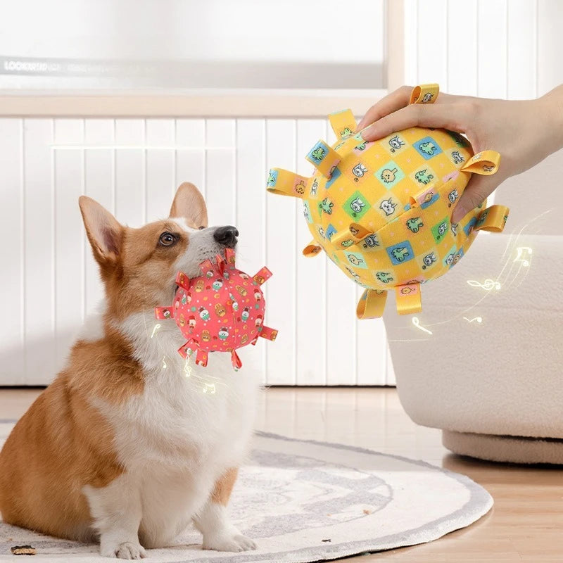 Interactive Ball Dog Toy for Aggressive Chewers Training Decompress Bite Resistant Plush Handle Dog Toys with Bells Pet Supplies