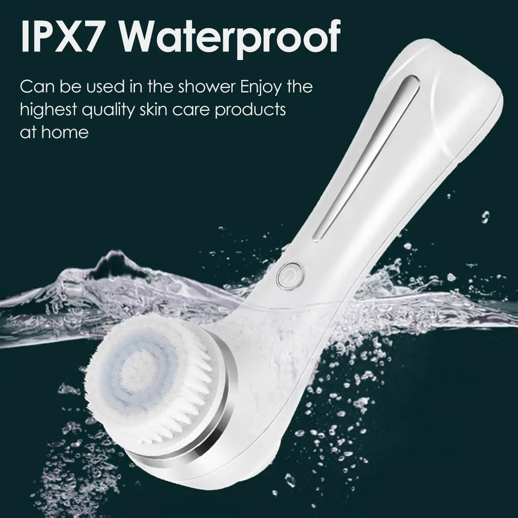 Face Scrubber Sonic Facial Cleansing Brush with 5 Interchangeable Brush Head IPX7 Waterproof Wireless Rechargeable for Massaging
