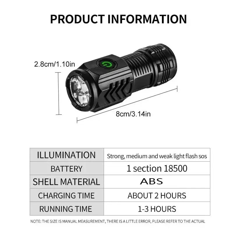 Mini 3LED Flashlight With Pen Clip，Night Walking, Portable Brightness,Rechargeable Waterproof Emergency Spotlight Outdoor Torch