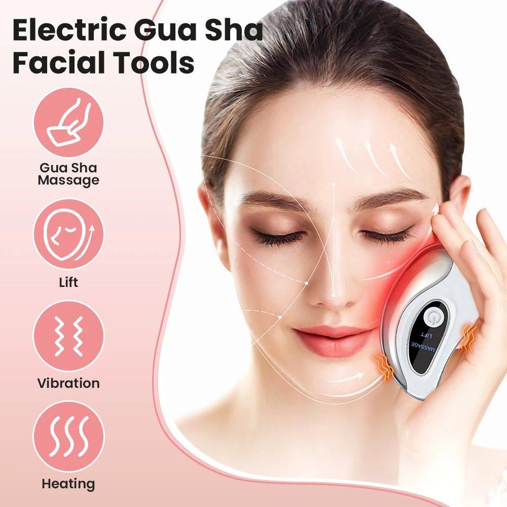 Electric GuaSha Face Hot Compress Vibration Massager Facial Lifting Double Chin Remove Guasha Board Scraping Neck Lift Machine