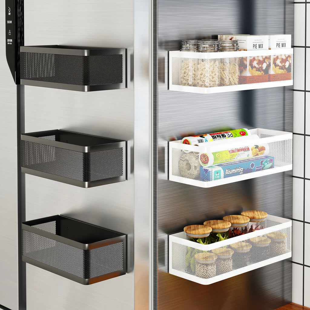 Magnetic Refrigerator Storage Rack, Magnetic Spice Rack, Metal Magnetic Hanging Basket, Wall Cabinet, Multifunctional Storage Box, No-Drill Installation