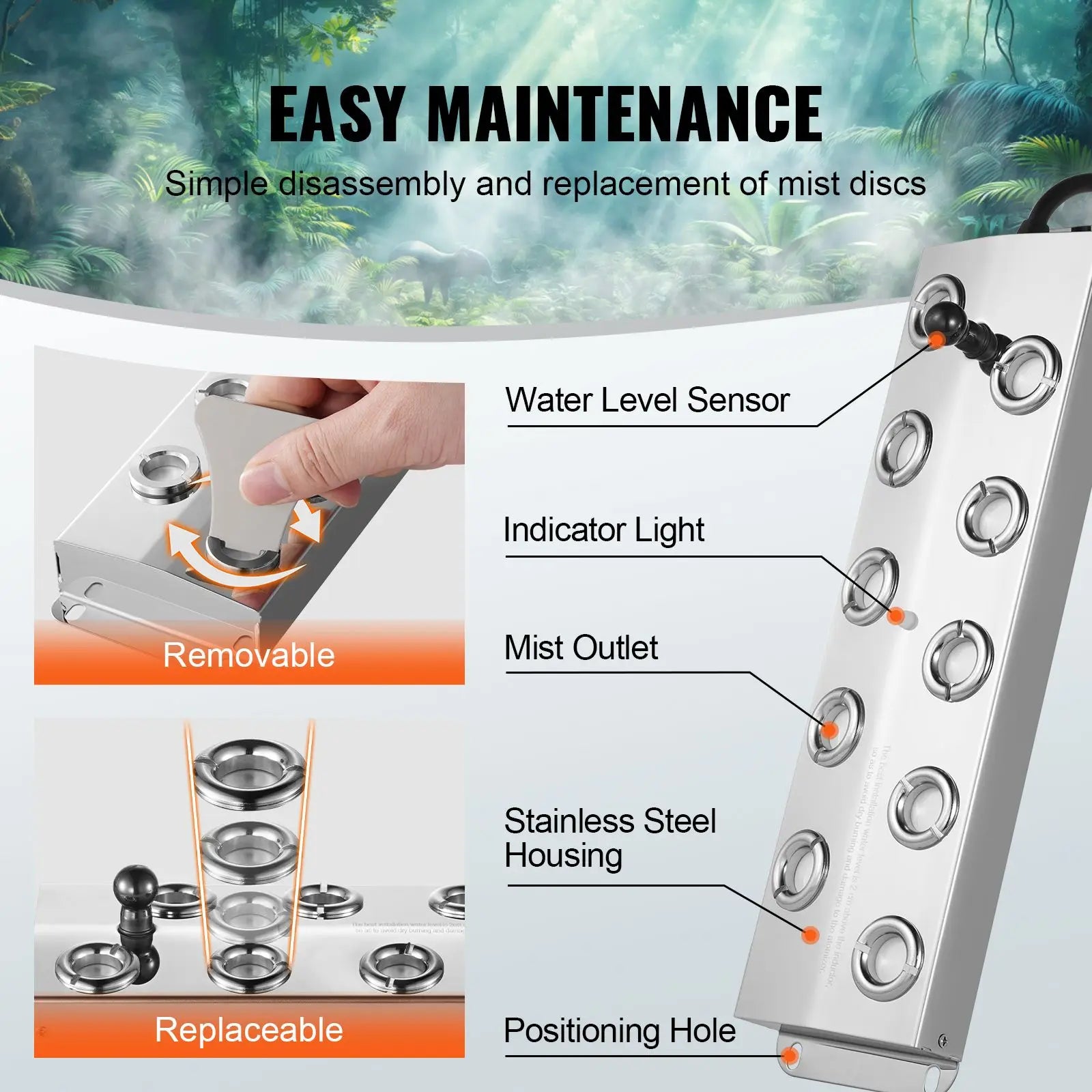 10-Head 7000mL/H Ultrasonic Fogger Mist Maker 280W IP67 Waterproof & Power Supply Buoy Replacement Humidifier